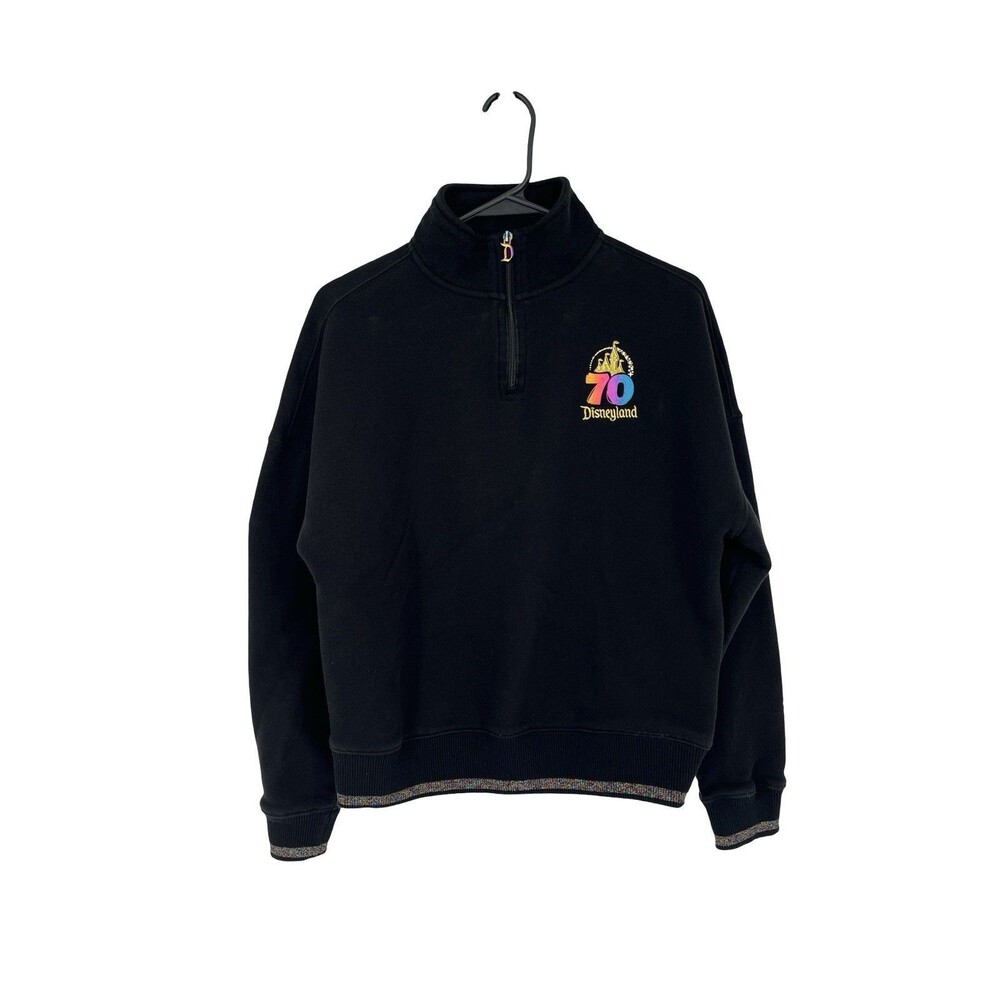 Disneyland Resort 70th Anniversary XS Quarter Zip Sweatshirt Black Cropped